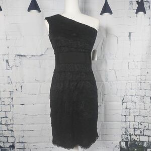 NWT Jessica Simpson One Shoulder Layered Lace Black Dress Sz 2 Cocktail Wedding